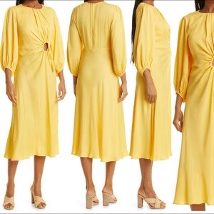 FARM Rio Yellow Front Circle Cut Out Midi Dress